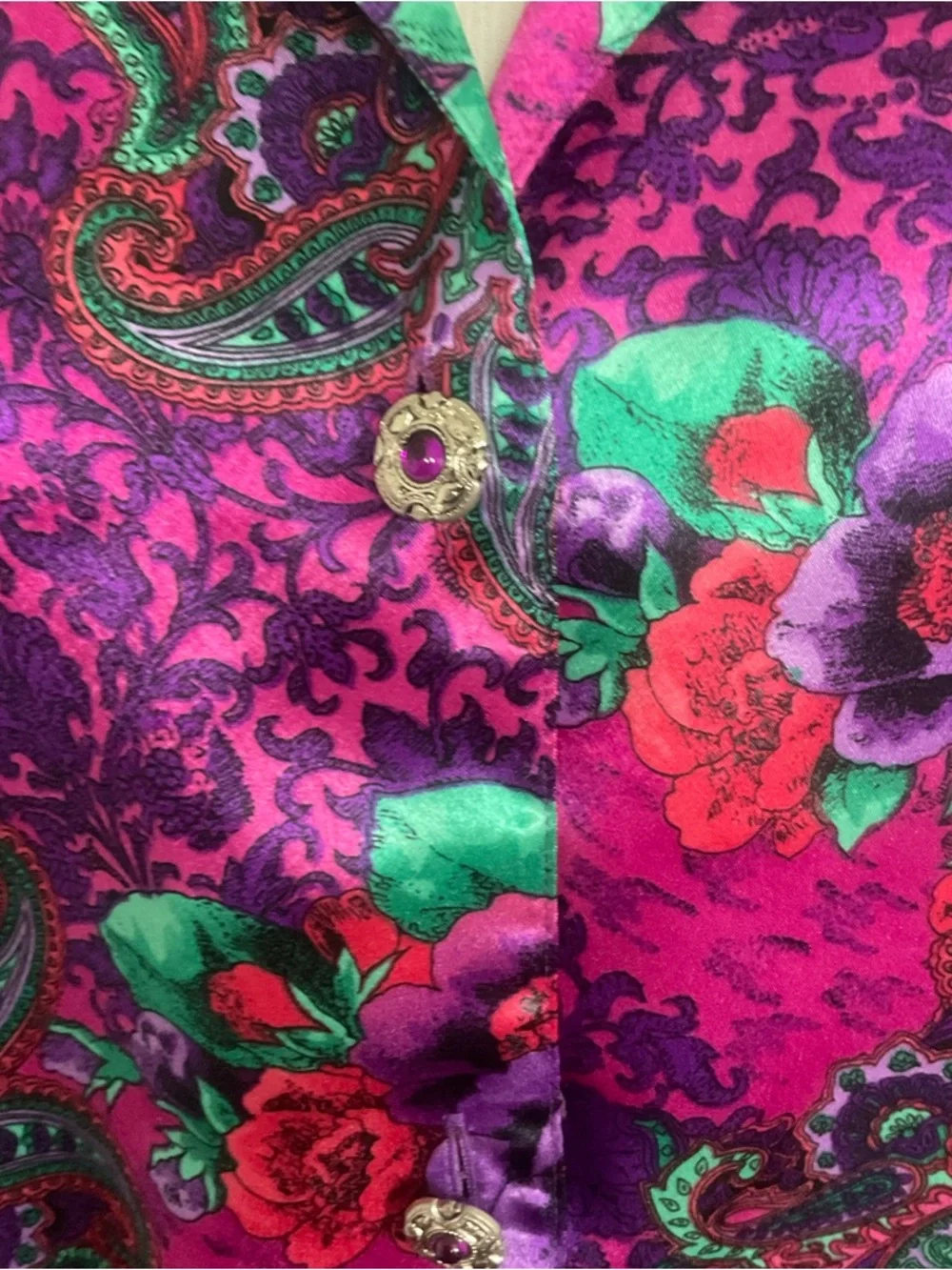 Victoria Secret Floral Multi Colored Night Shirt Long Sleeve Collared M/L-VTG